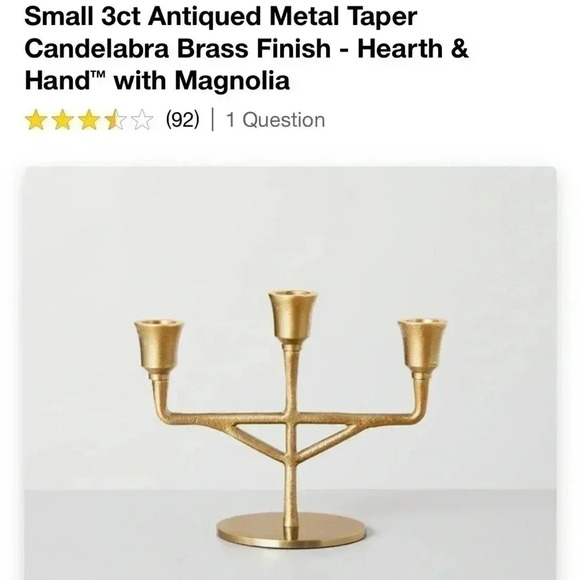 NWT Small 3ct Antiqued Metal Taper
Candelabra Brass Finish - Hearth & Ha… - Picture 6 of 6